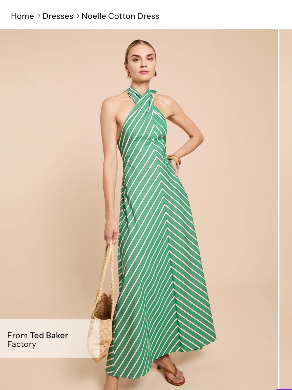 Opt Green Stripe Halter Maxi Dress